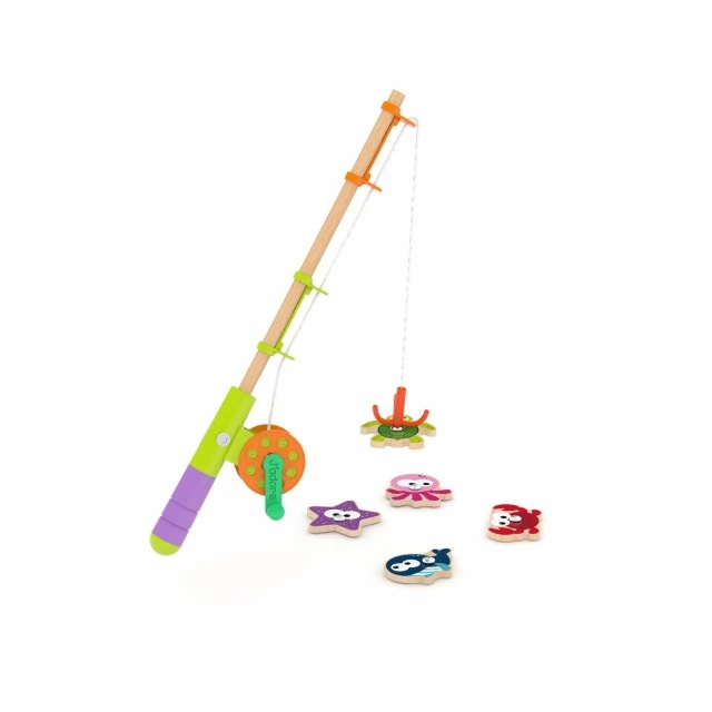 Wooden set, fun fishing, orange, 6 pieces