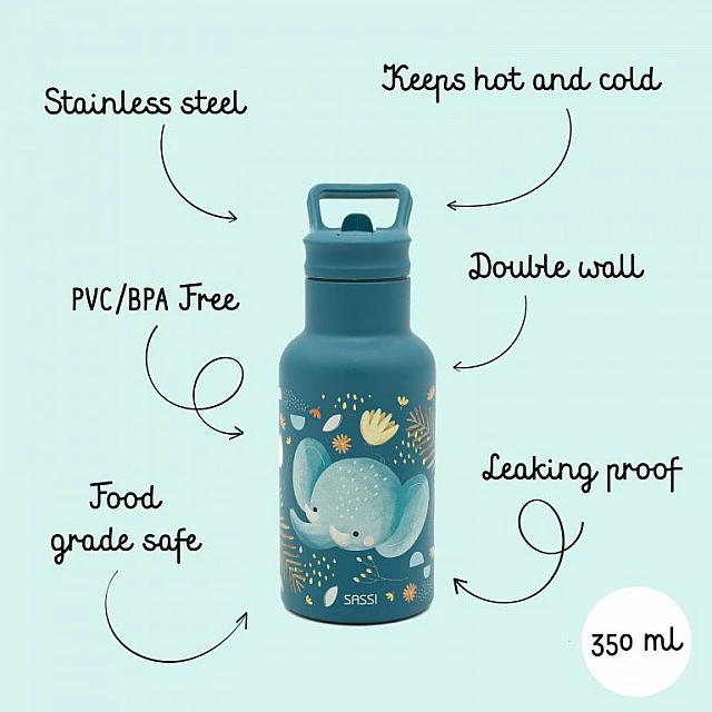 Stainless steel thermo bottle, Sassi, 350ml, Elephant