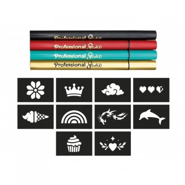 Creative set, Buki France, Tattoo drawing pens with stencils, Gold