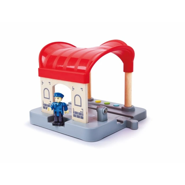 Комплект за игра, Hape, Интерактивна ЖП гара, 5 части