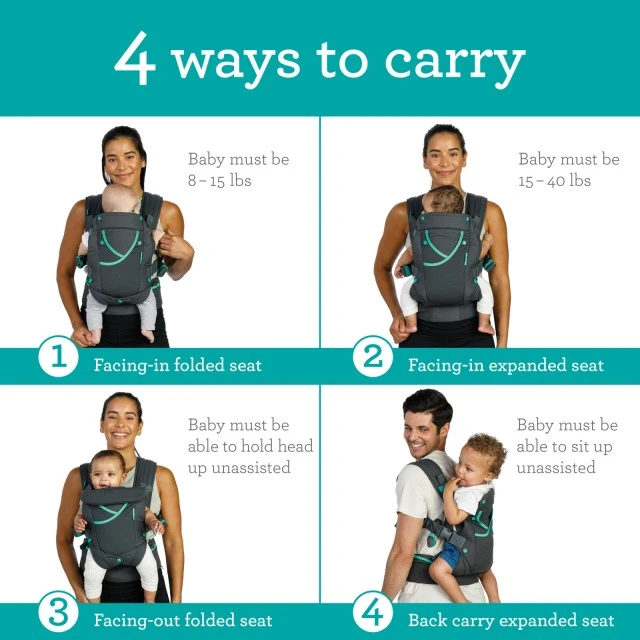 Ergonomic baby carrier with pockets, Infantino, 4 in 1, Dark gray, from 3.6 to 18 kg.