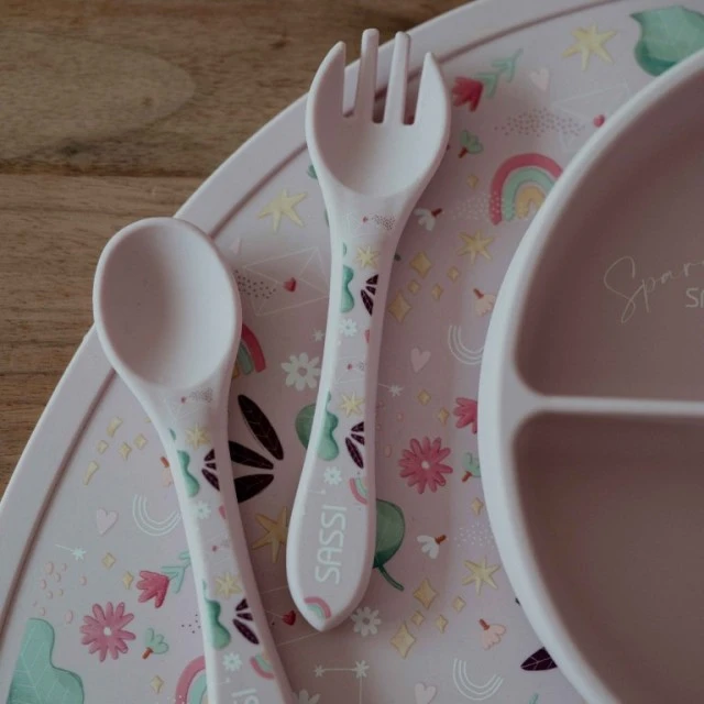 Silicone feeding set, fork and spoon, Sassi, Unicorn