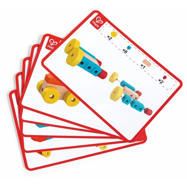 Комплект дървени, цветни кубчета, Hape, 44 части