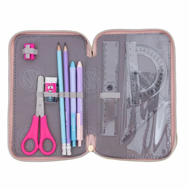 Triple vanity case with accessories ASTRABAG Fluffy unicorn, AC31, 20.5 x 13 x 6 cm