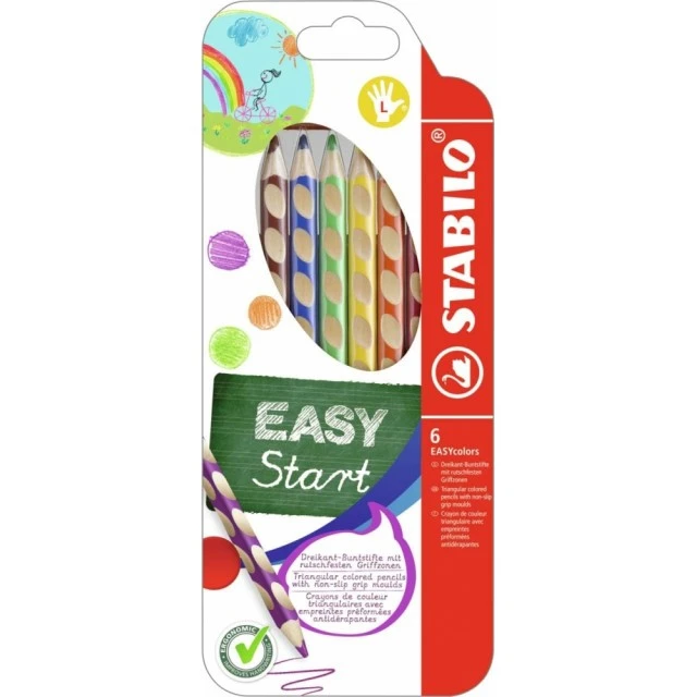 Set of ergonomic colored pencils, Stabilo, EASYcolors right, ST331/6, 6 colors, left hand