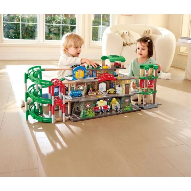 Railway set, Hape, Multi-storey city railway set, 58 pieces