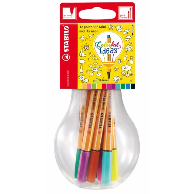 Set of mini permanent markers, Stabilo, Point 88 in bulb, 12 pieces