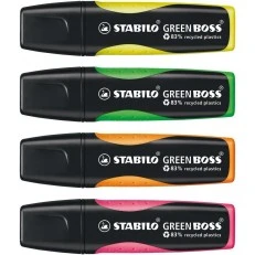 Desk set of text markers, Stabilo Green Boss ST6070/04, 4 colors