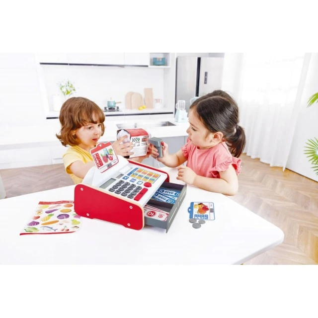 Wooden toy cash register