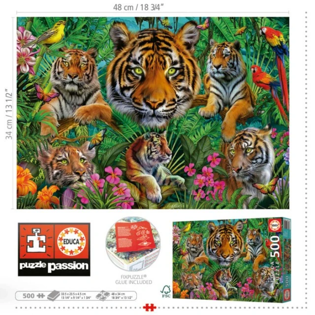 Tigers in the jungle puzzle, 500 pieces