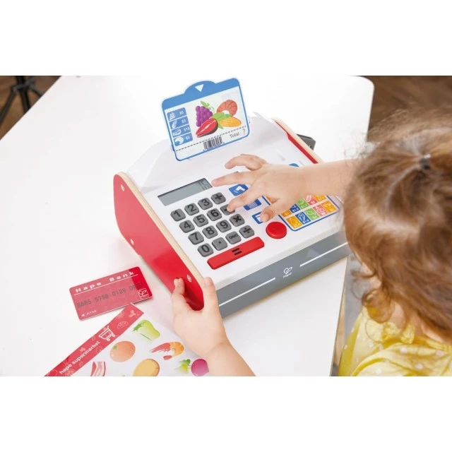 Wooden toy cash register