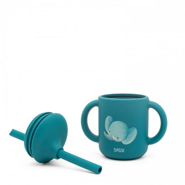 Silicone cup with straw Sassi, Elephant