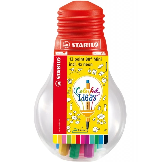 Set of mini permanent markers, Stabilo, Point 88 in bulb, 12 pieces