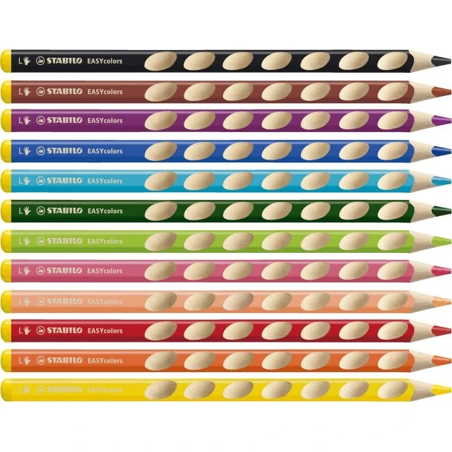 Комплект ергономични цветни моливи, Stabilo, EASYcolors right, ST331/12, 12 цвята, лява ръка