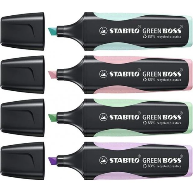 Комплект текст маркери, Stabilo, Green Boss ST6070/4-2 пастел, 4 цвята
