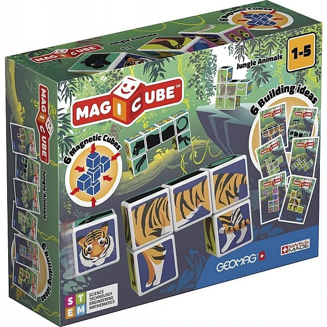 Магнитен конструктор Magicube, Животни в джунглата и карти 145, 9 части