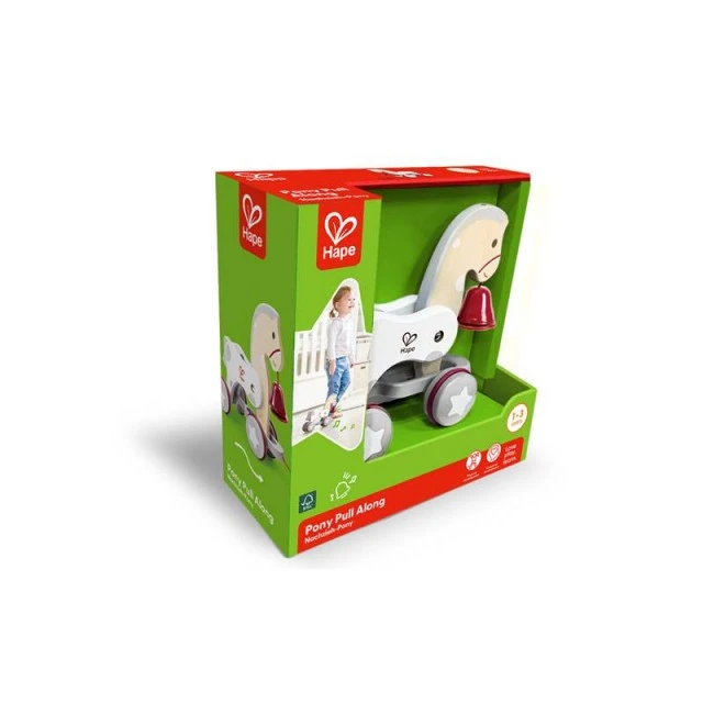Дървена играчка за дърпане, Hape, Пони, 25.5 см х 24.3 см х 10.5 см