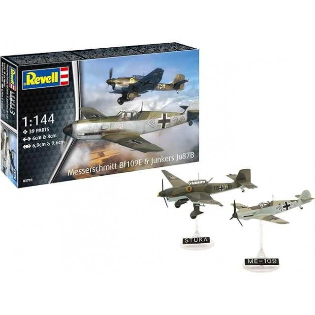 Assembly model, Revell, Messerschmitt (Bf109E) and Junkers (Ju87B) Stuka aircraft