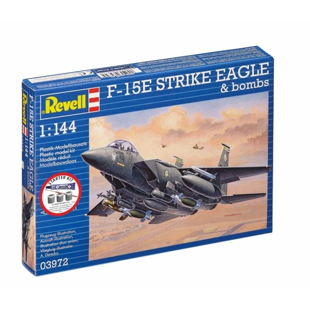 Assembly model, Revell, Starter kit F-15 Strike Eagle fighter with bombs, 70 parts