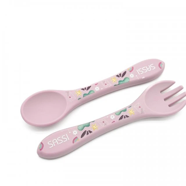 Silicone feeding set, fork and spoon, Sassi, Unicorn
