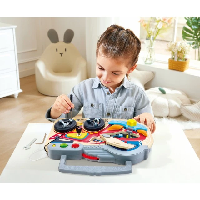 Interactive wooden set, Hape, Educational board, The little racer