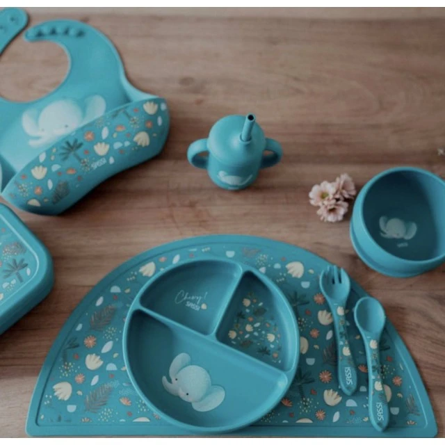Silicone feeding set, fork and spoon, Sassi, Elephant
