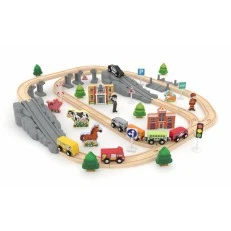 Дървен мега комплект влакчета, J′adore, Спасителен влак, 70 части