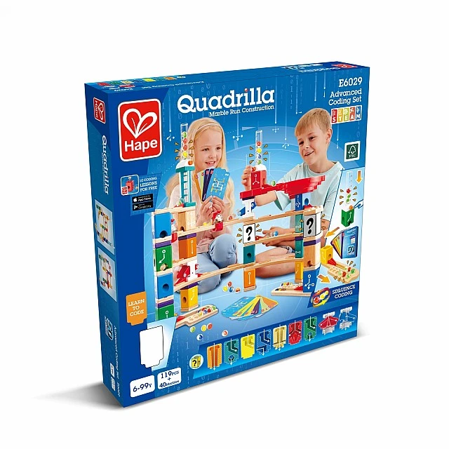 Quadrilla Wooden Ball Track Set, Advanced Coding, 159 Pieces
