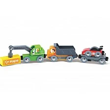 Wooden set, Hape, Train with colorful construction machines