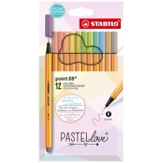 Комплект тънкописци, Stabilo, Point 88 fine 0.4, Pastellove, 12 цвята