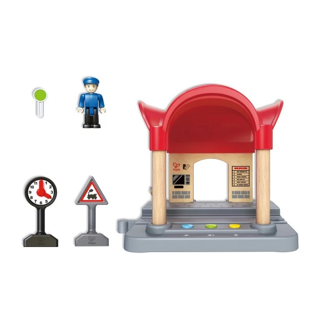 Комплект за игра, Hape, Интерактивна ЖП гара, 5 части