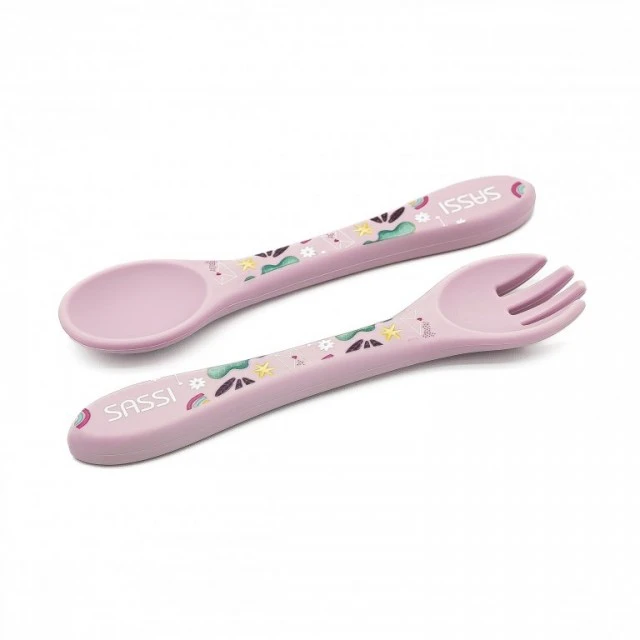 Silicone feeding set, fork and spoon, Sassi, Unicorn
