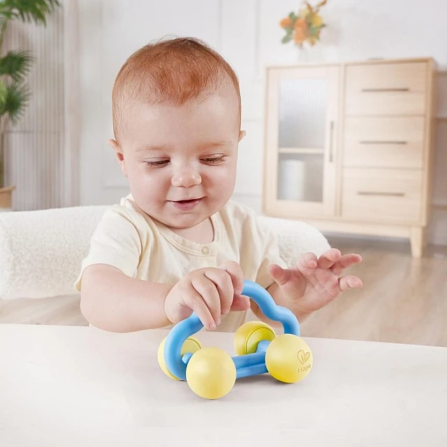 Baby rattle and teether 2 in 1, Hape, Car, 12.5 x 7.3 x 7.5 cm