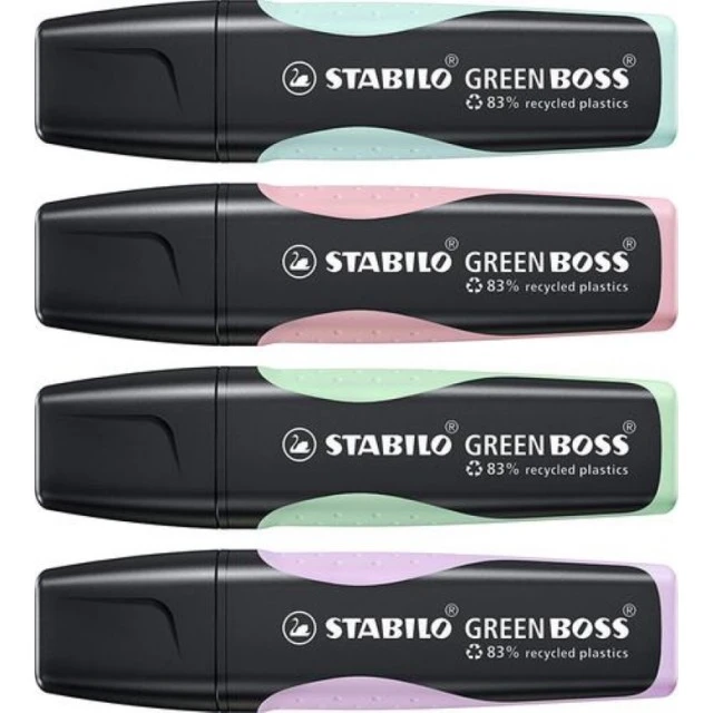 Комплект текст маркери, Stabilo, Green Boss ST6070/4-2 пастел, 4 цвята
