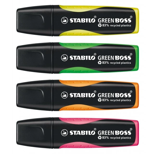 Комплект текст маркери, Stabilo, Green Boss ST6070/4 флуоресцентни, 4 цвята