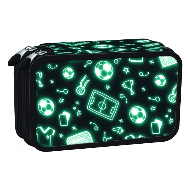 Double toiletry bag, St.Right, Neon football, With accessories, 20 x 13 x 5 cm