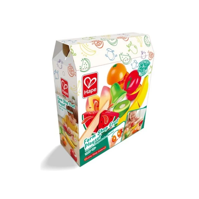 Детски дъвен комплект за рязане, Hape, Плодове