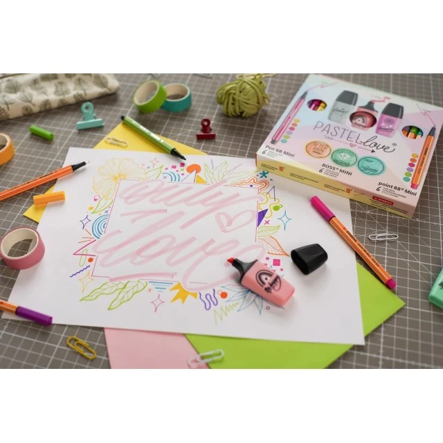 Combined set, Stabilo, Pastellove, Pen 68 Mini, Boss Mini, Point 88 mini ST77/5-8, 18 pieces