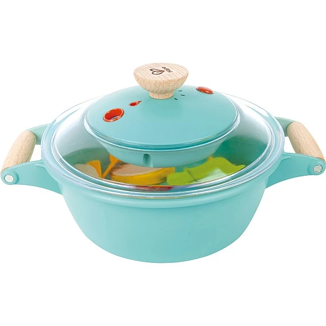 Детски готварски комплект, Hape, Уред за готвене на пара и тенджера за супа 2в1, 23 x 16 x 18 см, 16 части