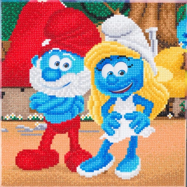 Art kit diamond painting Smurfette and Papa Smurf, 30 x 30 cm, 6 pieces