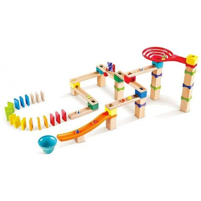 Children’s wooden track with balls and dominoes 2 in 1