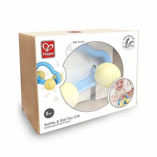 Baby rattle and teether 2 in 1, Hape, Car, 12.5 x 7.3 x 7.5 cm