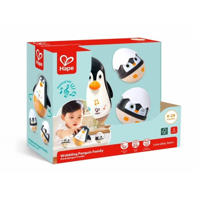Комплект бебешки дрънкалки, Hape, Семейство пингвини