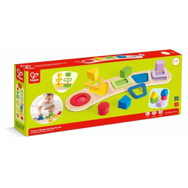 Wooden puzzle with shapes for sorting, Hape, 11 pieces