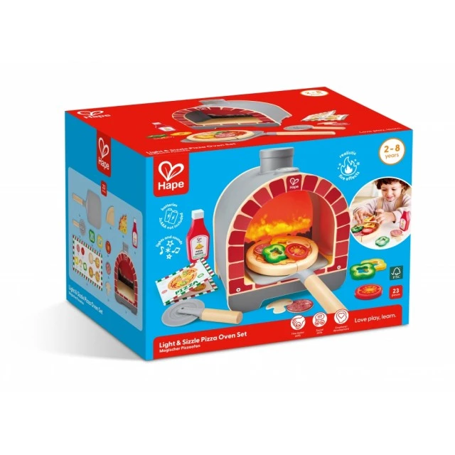 Interactive wooden set, Hape, Pizza oven with accessories, 23 pieces