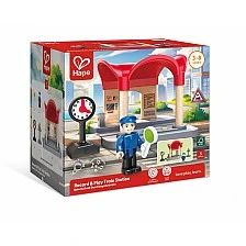 Комплект за игра, Hape, Интерактивна ЖП гара, 5 части