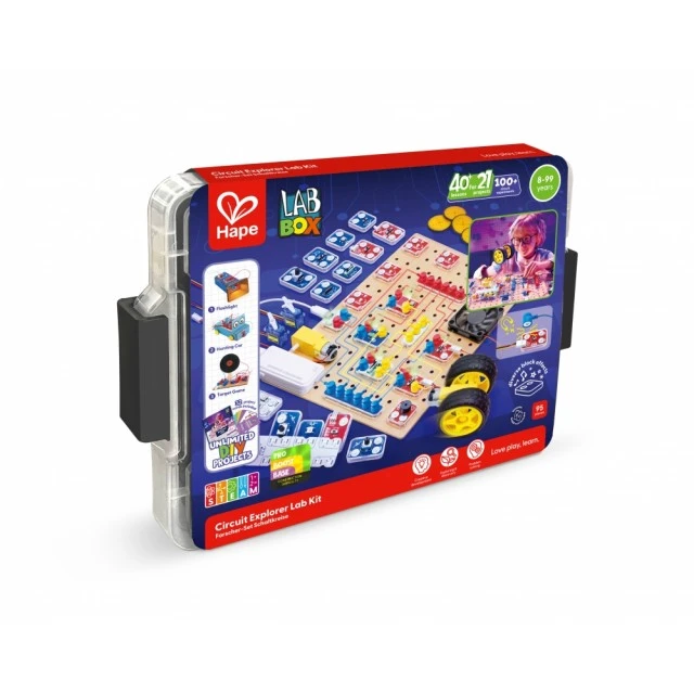 Образователен комплект, Hape, LabBox, Лаборатория за изследване на вериги, 95 части