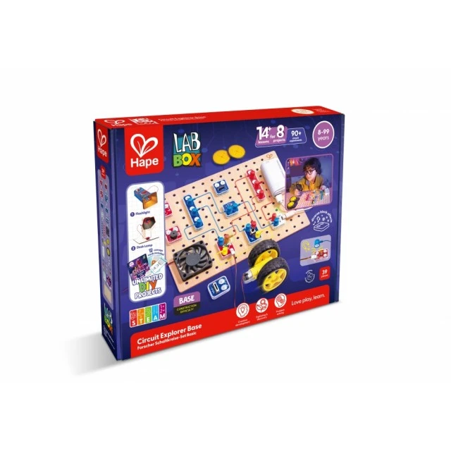 Образователен комплект, Hape, LabBox, Изследване на вериги, Базово ниво, 30 части