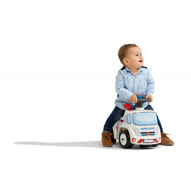 Childrens truck without pedals, opening seat and steering wheel with horn - ambulance