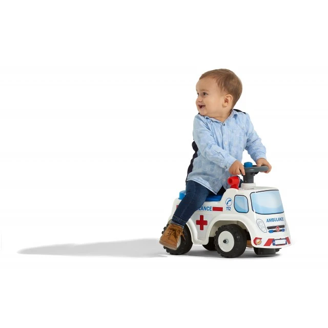 Childrens truck without pedals, opening seat and steering wheel with horn - ambulance